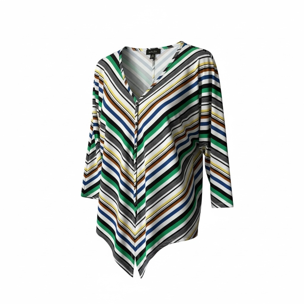 Melissa Paige Multicolor Striped V-Neck Blouse. Size large.